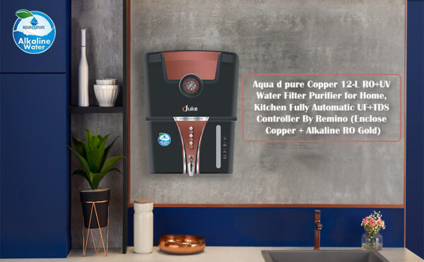 AQUA D PURE Copper + Alkaline RO Water Purifier 12L RO+UV+UF Copper+Bio-Alkaline +TDS Control+UV Purified Water with Goodness of Copper and Alkaline RO Water Purifier, Black