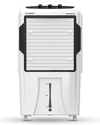 Crompton Optimus Desert Air Cooler- 65L; with 18” Fan, Everlast Pump, Large & Easy Clean Ice Chamber, Humidity Control; White & Black