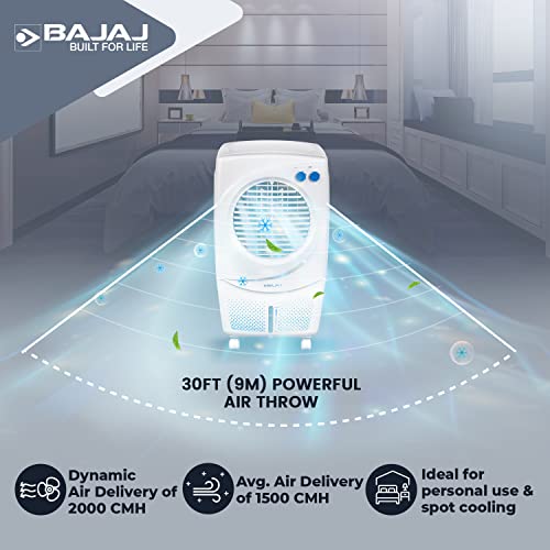 Bajaj Px 97 Torque New 36L Personal Air Cooler For Room With DuramarinePump (2-Yr Warranty By Bajaj), Turbofan Technology, Powerful Air Throw & 3-Speed Control, Portable Air Cooler For Home, White - Image 2