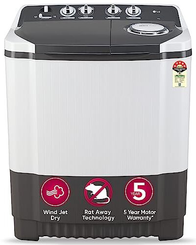 LG 7 Kg 5 Star Wind Jet Dry Semi-Automatic Top Loading Washing Machine (P7020NGAZ, Dark Gray, Rat Away Feature)