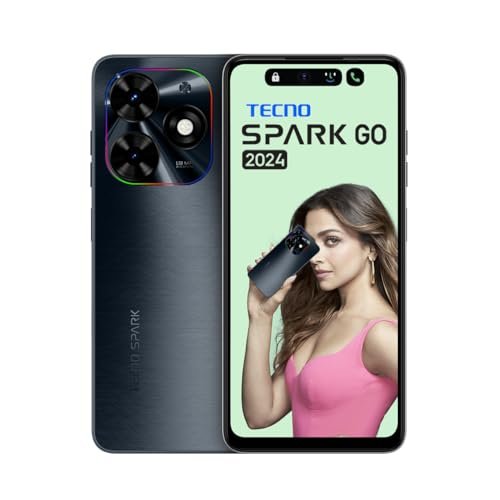 TECNO Spark GO 2024 (Gravity Black,8GB* RAM, 128GB ROM)| Segment First 90Hz Dot-in Display with Dynamic Port & Dual Speakers with DTS| 5000mAh| 10W Type-C| Fingerprint Sensor| Octa-Core Processor