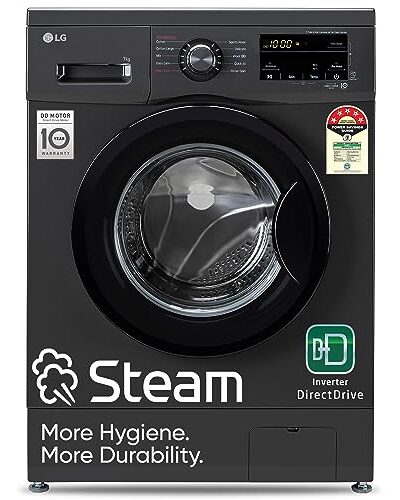 LG 7 Kg 5 Star Inverter Touch panel Fully-Automatic Front Load Washing Machine with In-Built Heater (FHM1207SDM, Middle Black, Steam for Hygiene Wash)